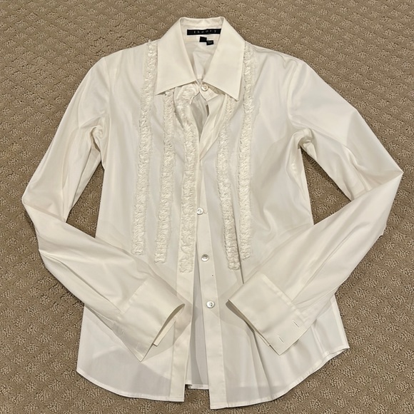 Theory button down stretch blouse with ruffle detail - Picture 1 of 5